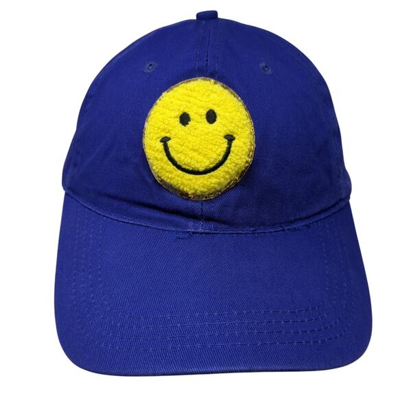 Smiley Logo Strapback Baseball Cap Blue One Size Adjustable Vented Holes 6 Panel - Picture 1 of 10